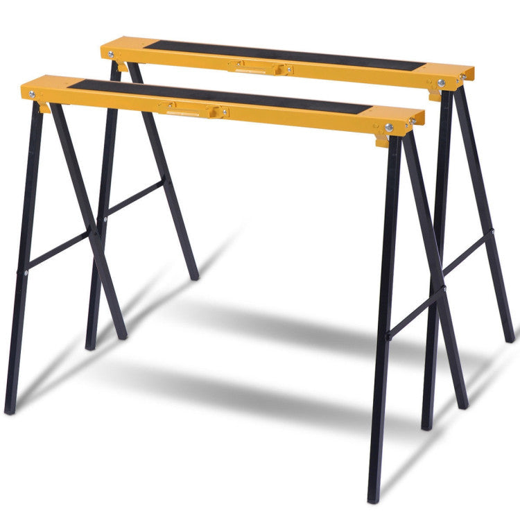 2 Pack Heavy Duty Sawhorse with Steel Folding Legs, durable and sturdy with 275 lbs capacity per sawhorse, portable and space-saving design