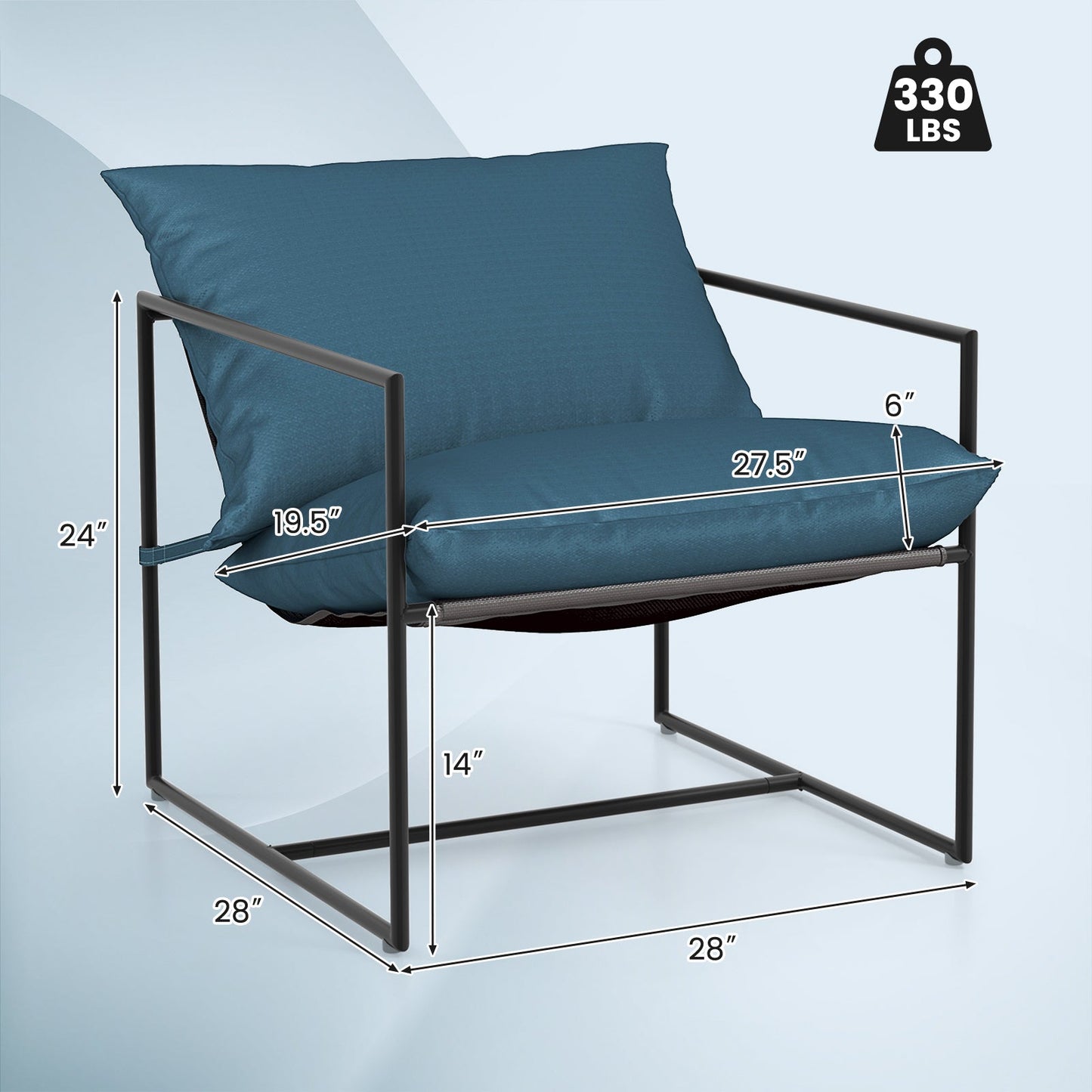 2 Pieces Sling Accent Chair Leisure Chair with Weatherproof Seat Fabric Indoor Outdoor-Navy, ergonomic design, durable metal frame.