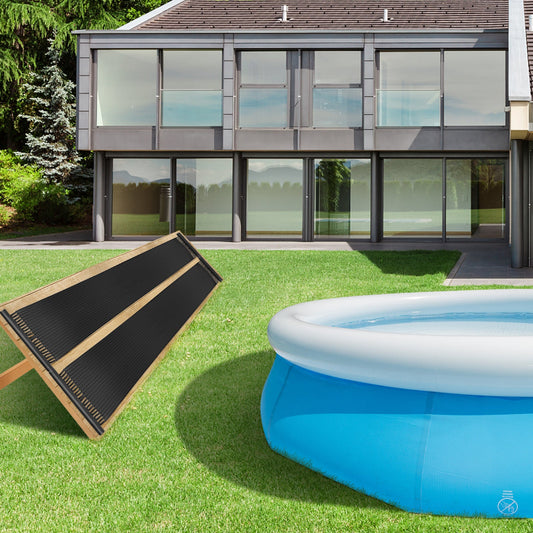 2 Pieces 10/16.4/20 Feet Weatherproof Solar Swimming Pool Heating System-M by a pool in a backyard setting