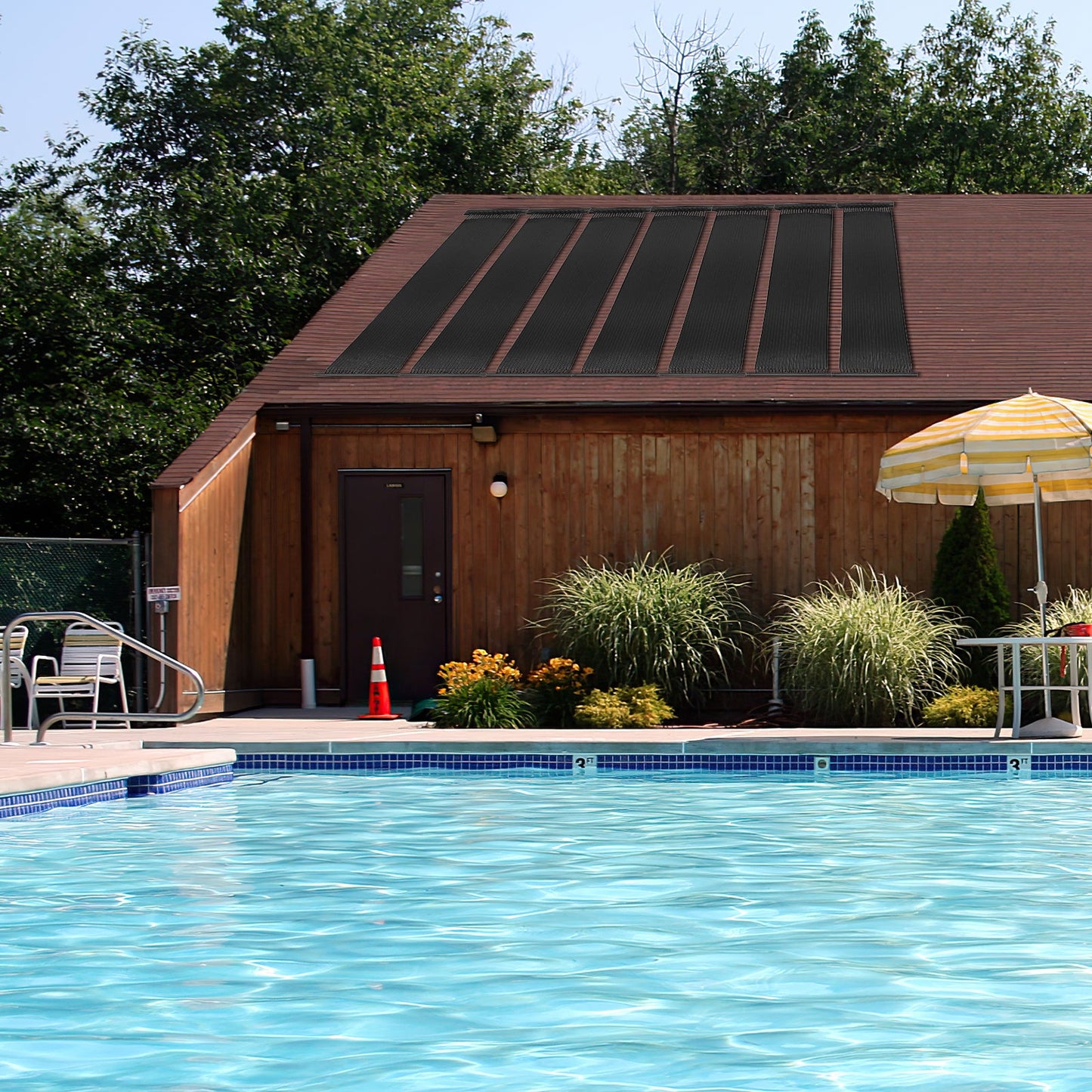 2 Pieces 10/16.4/20 Feet Weatherproof Solar Swimming Pool Heating System-M on rooftop by poolside