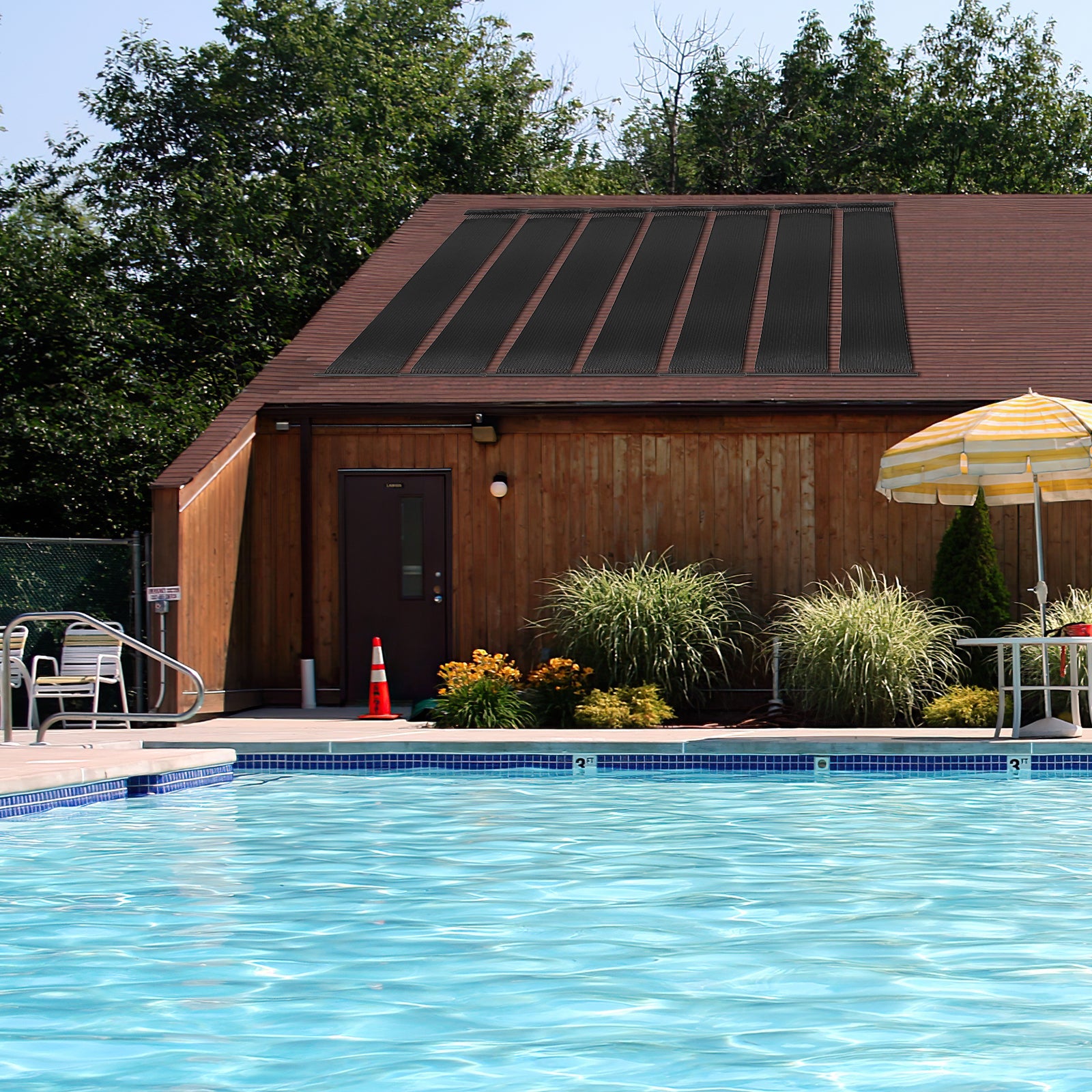 2 Pieces 10/16.4/20 Feet Weatherproof Solar Swimming Pool Heating System-M on rooftop by poolside