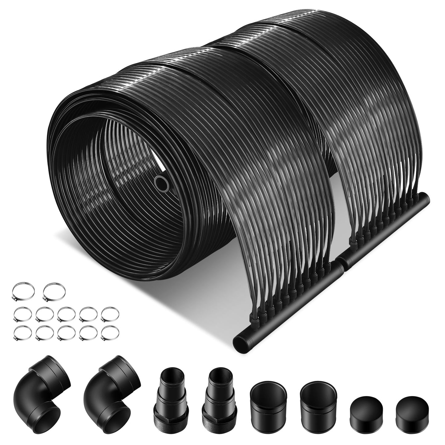 2 Pieces 10/16.4/20 Feet Weatherproof Solar Swimming Pool Heating System-M with high-grade PE for efficient heating and energy saving