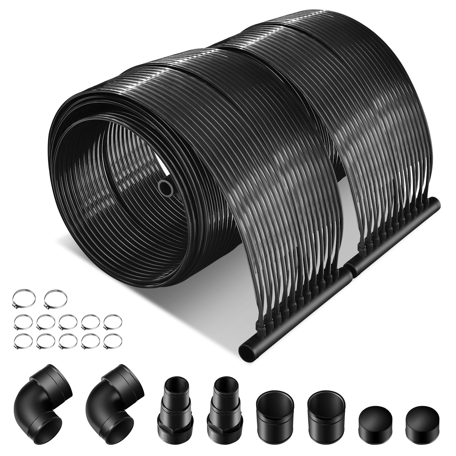 2 Pieces 10/16.4/20 Feet Weatherproof Solar Swimming Pool Heating System-M with high-grade PE for efficient heating and energy saving
