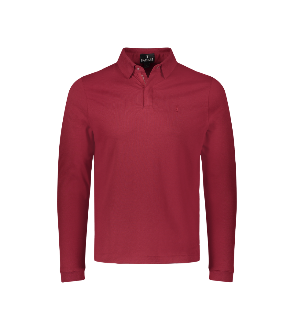Long Sleeve Perfect Polo in red with StaySharp™ Collar and tailored fit for cooler days.