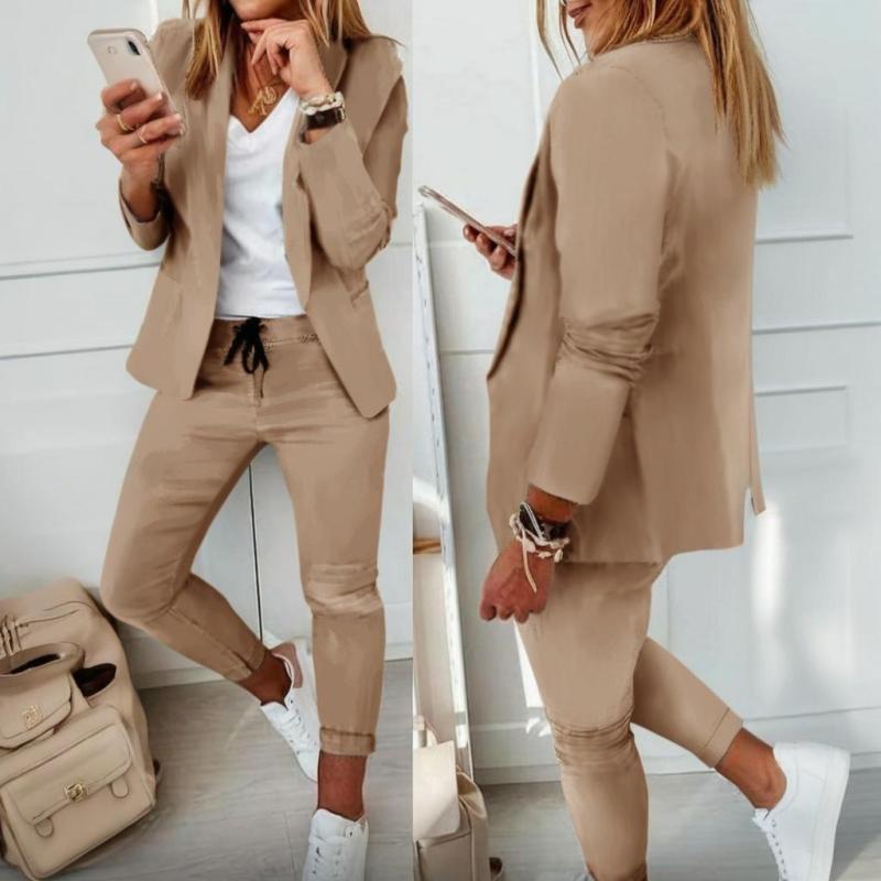 Women’s Notch-Lapel Blazer & Drawstring Pants Suit Set
