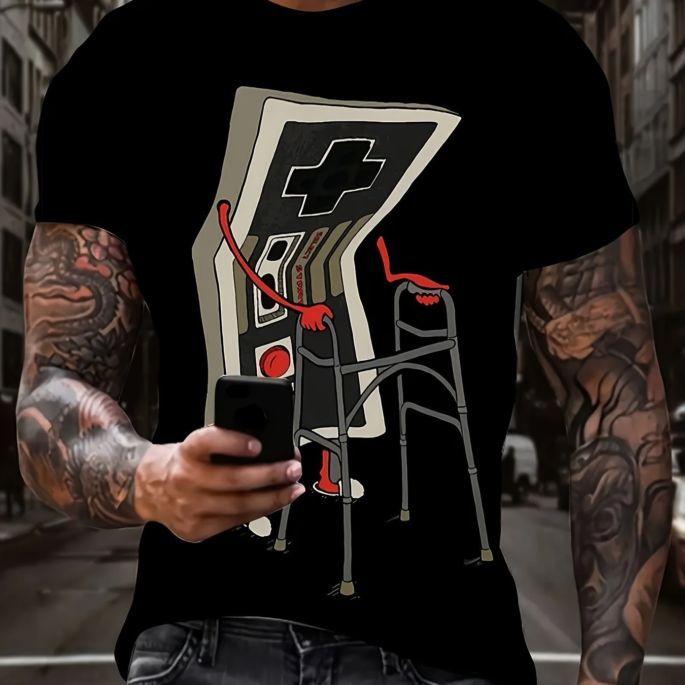 Game Controller Graphic T-Shirt for Men – Plus Size Streetwear Tee