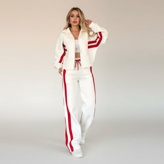 Women’s Y2K Striped Zip-Top Jacket – Retro Track Sports Suit