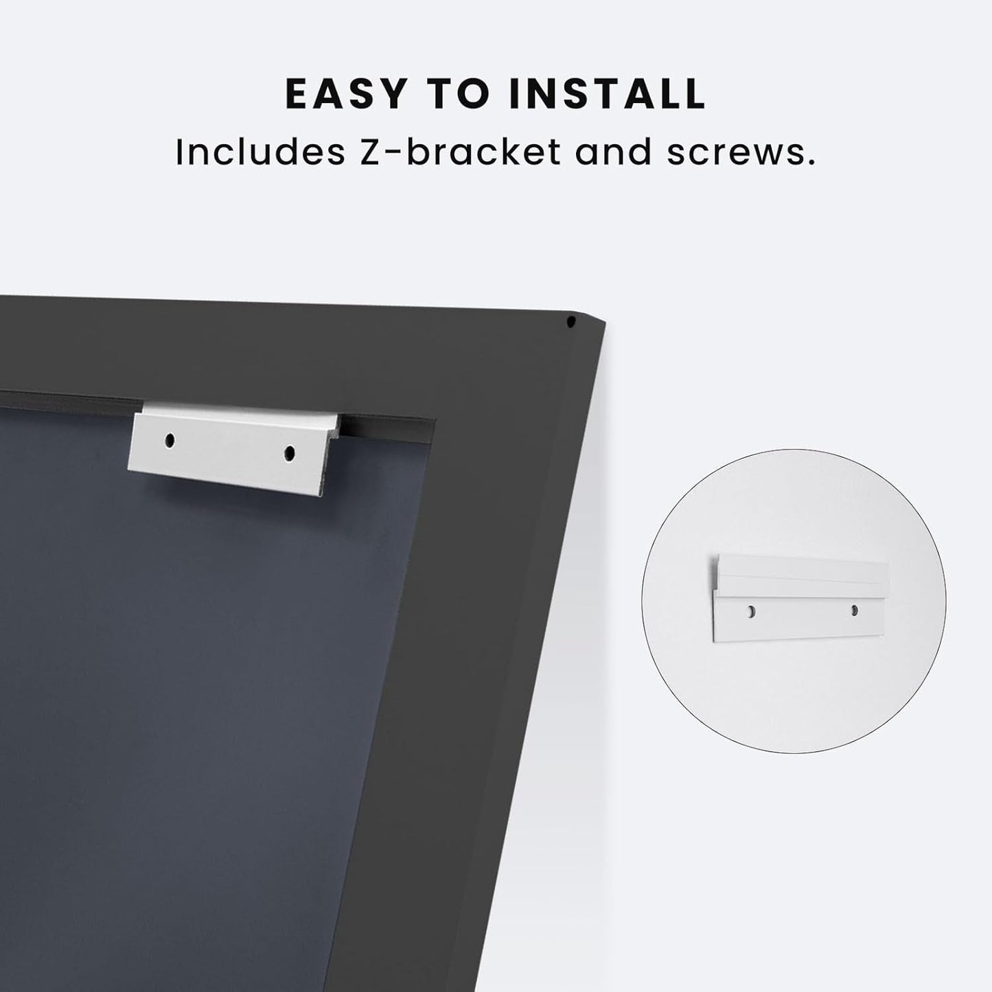 Black Bathroom Mirror 50x30 Inch Over Two Sinks Wall Mount with easy installation Z-bracket and screws included.