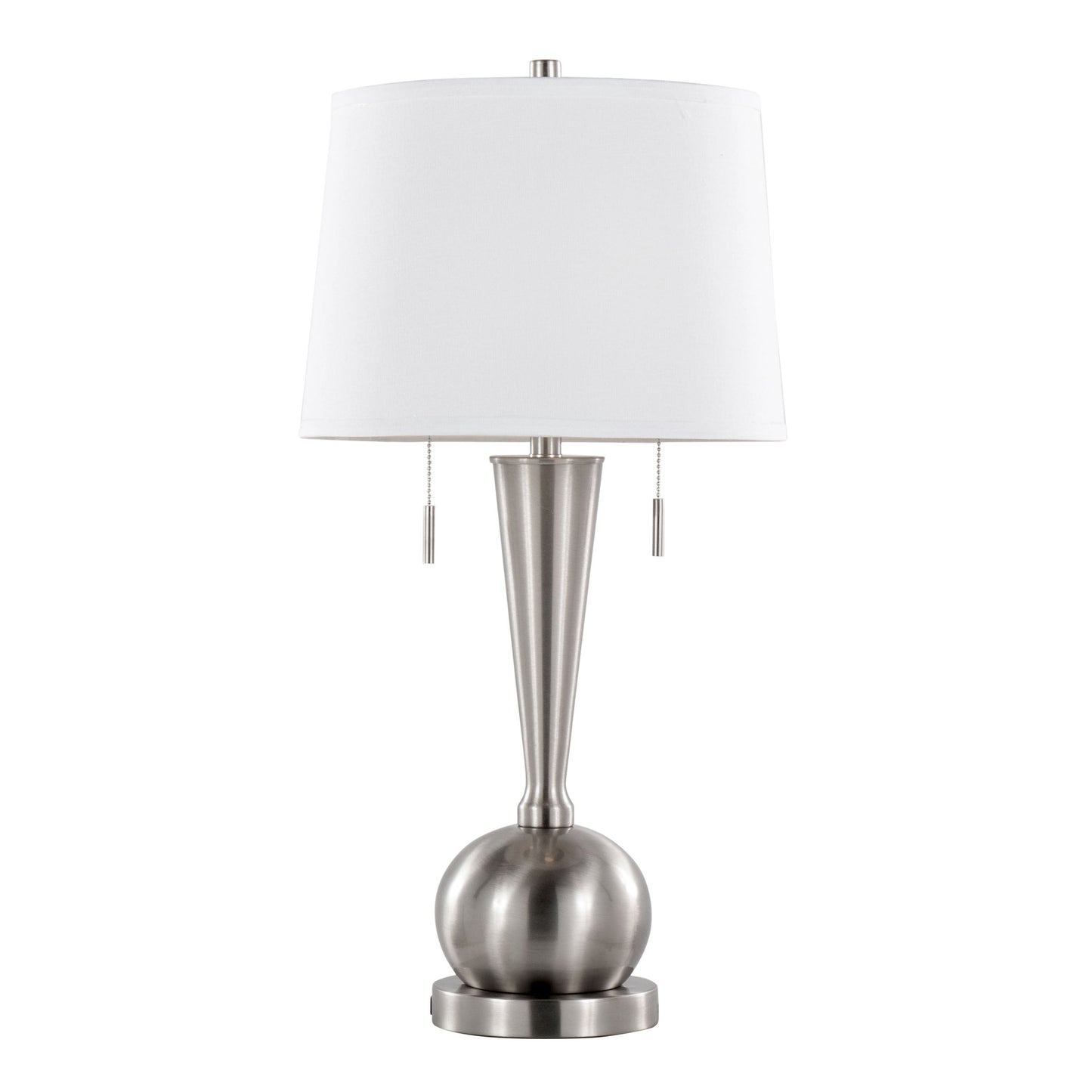 Jules 30.25' Contemporary Metal Table Lamp in Brushed Nickel with White Linen Shade and Built-In USB Port from Grandview Gallery by LumiSource - Set of 2