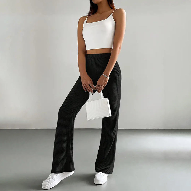 Solid Rib-Knit Pull-On Jogger Pants for Women