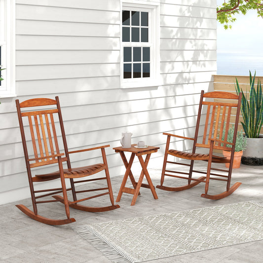 3-piece Outdoor Poplar Wood Rocking Bistro Set-Natural on patio with two chairs and folding table