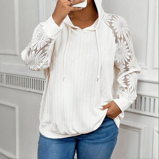 Women’s Plus Size Hoodie – Lace Long Sleeve Pullover Top