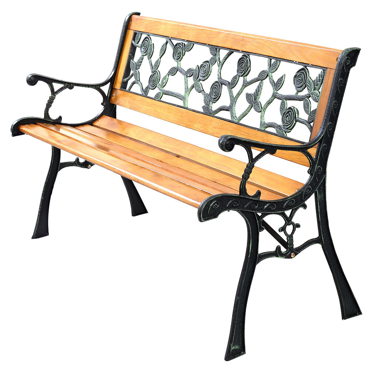 49 1/2 Inch Patio Park Garden Porch Chair Bench with iron cast structure and solid wood frame