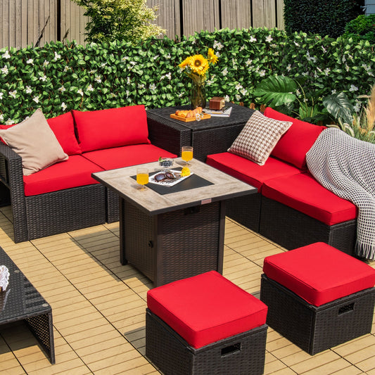 30 Inch Square Propane Gas Fire Pit Table Ceramic Tabletop in patio setup