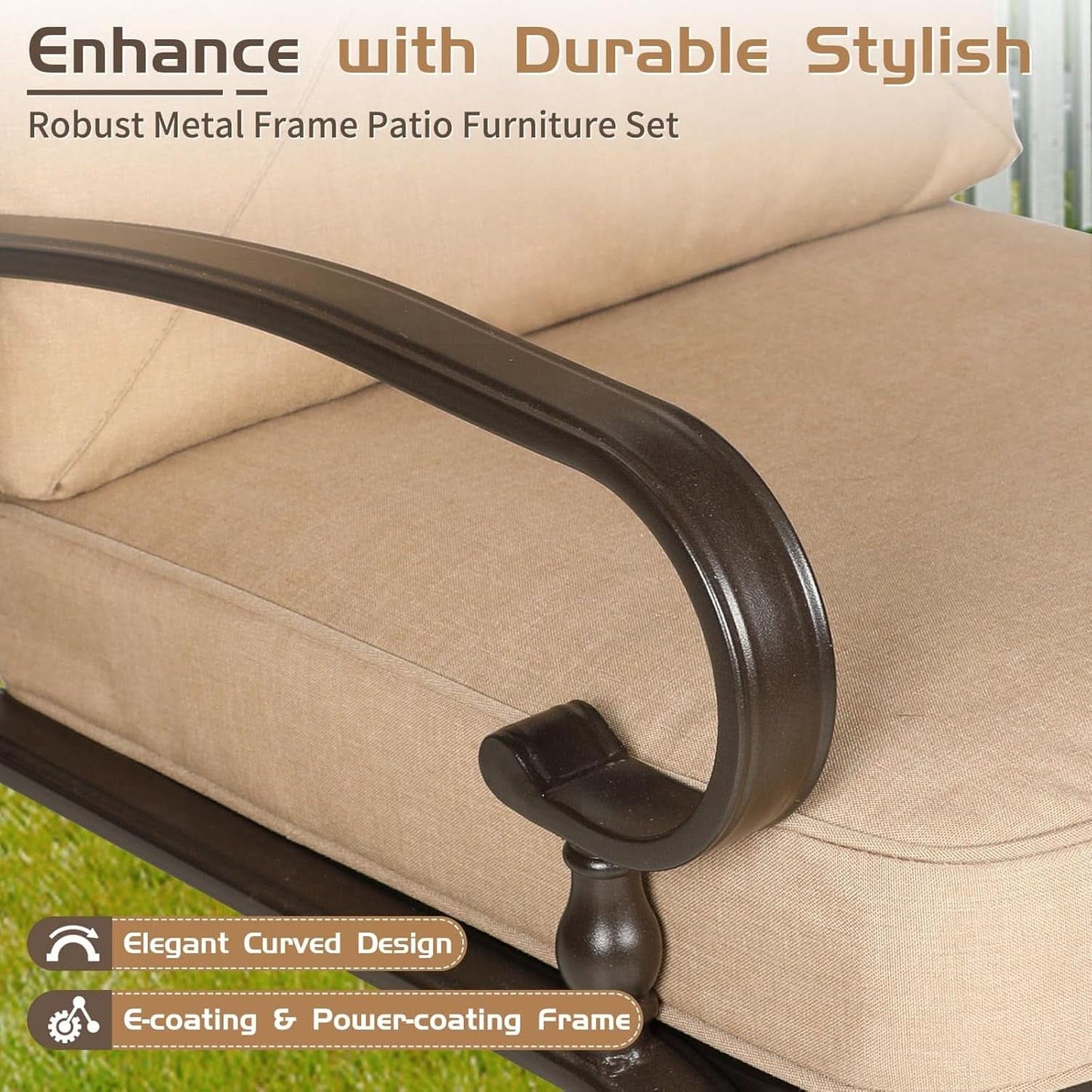 Five Piece Outdoor Metal Patio Furniture Conversation Set