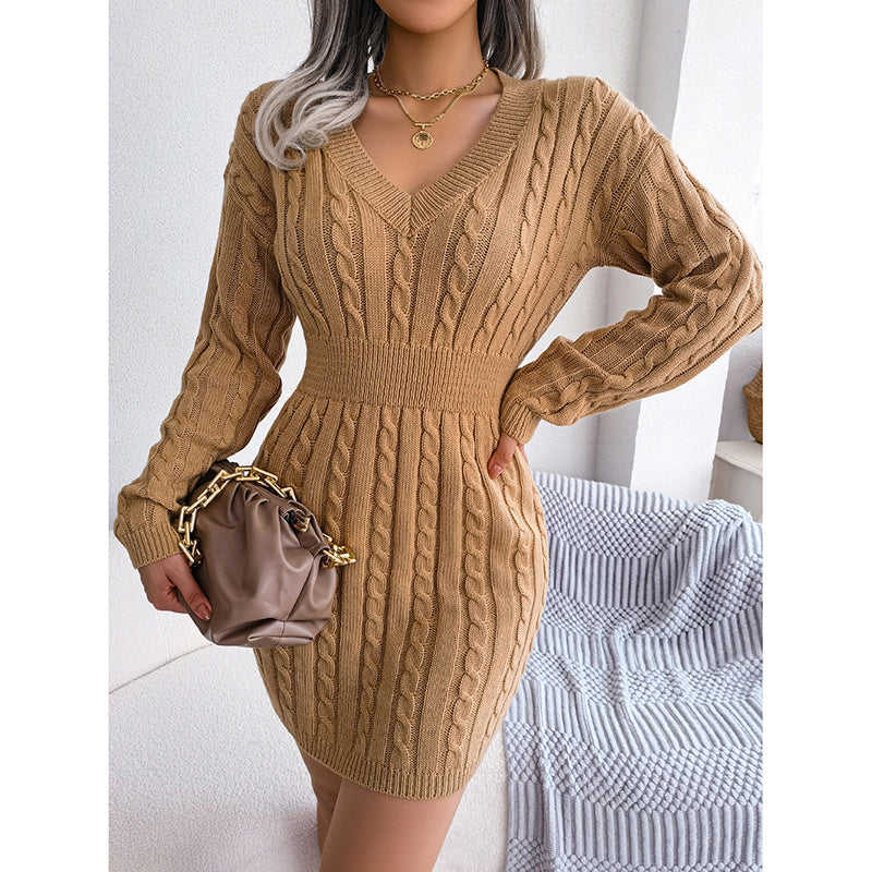 Women’s V-Neck Bodycon Sweater Dress