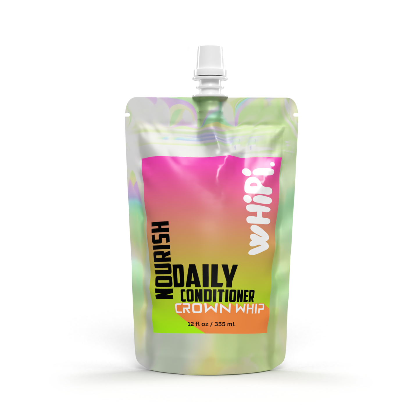 Nourish – Crown Whip Daily Conditioner in vibrant packaging, 12 fl oz, designed for softness and strength with scalp-balancing formula.