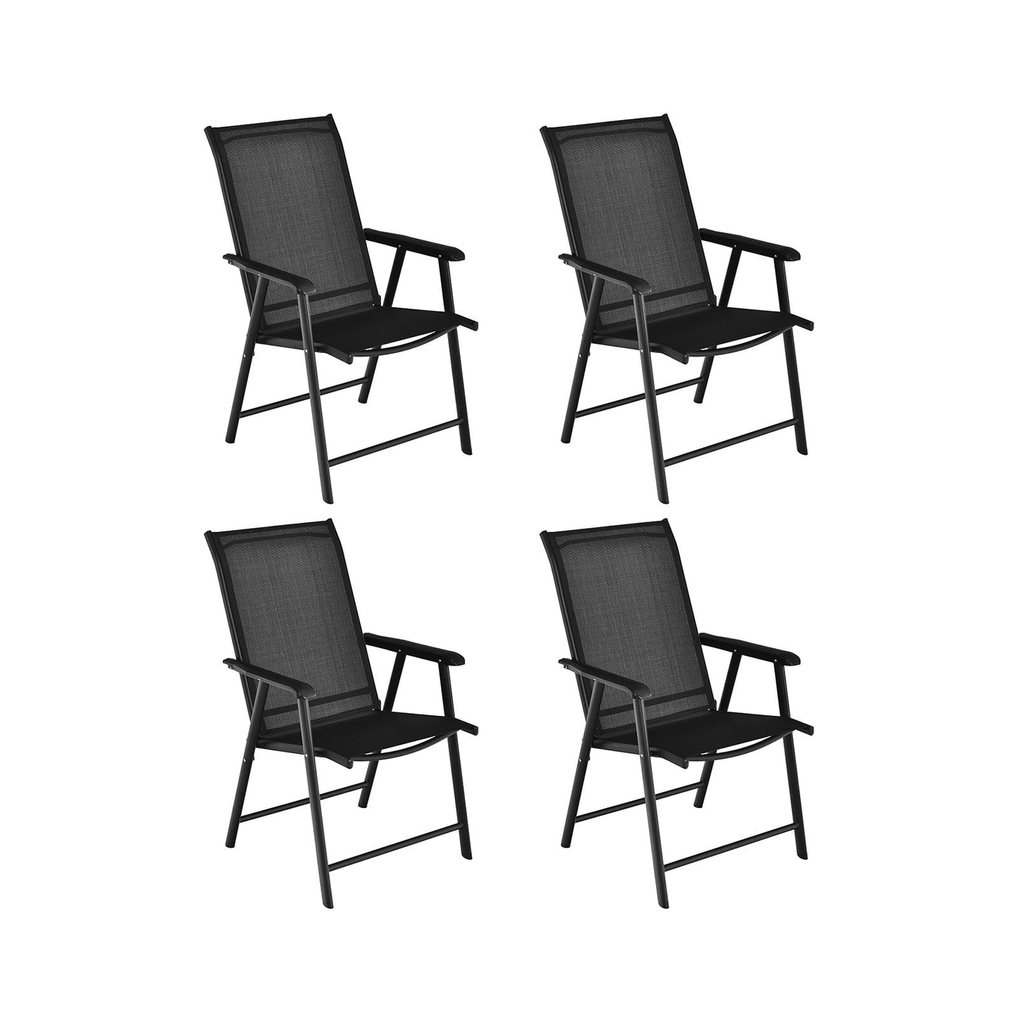 4-Pack Patio Folding Chairs Portable for Outdoor Camping-Black with sturdy steel frame and armrests, ideal for gatherings and easy transport.