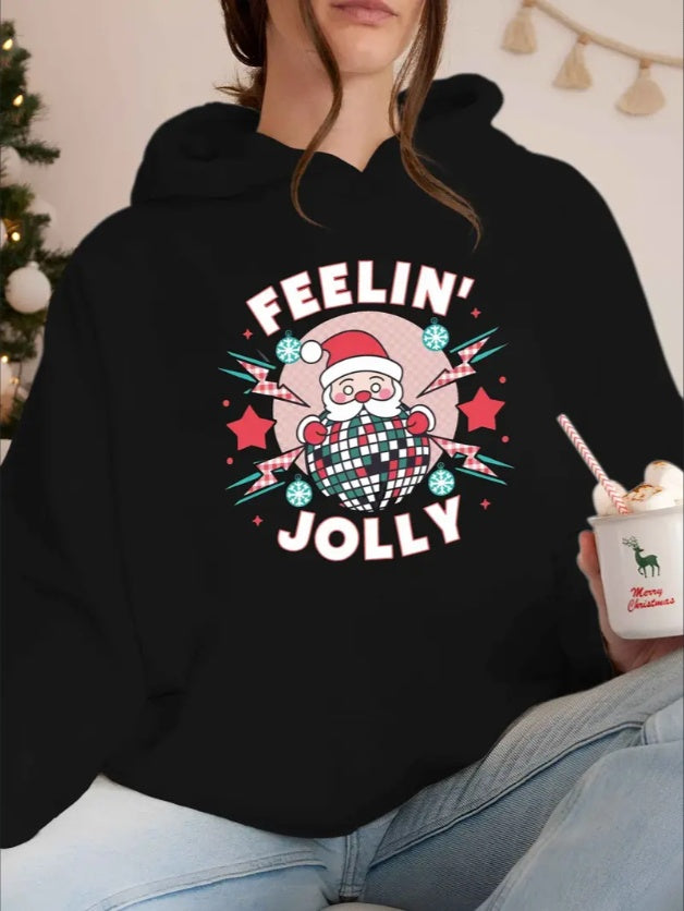Santa Claus Print Hoodie – Women’s Christmas Pullover