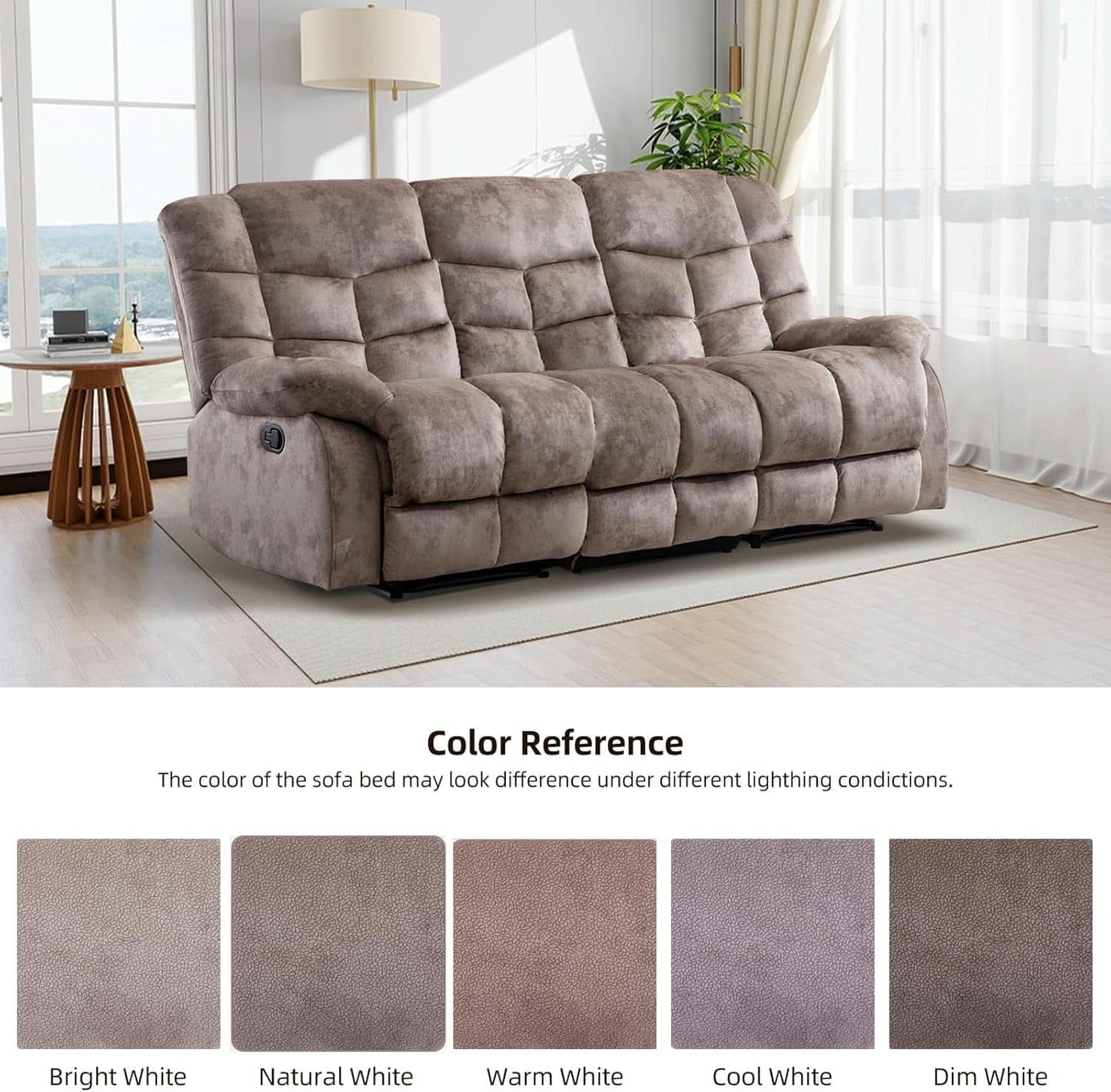 Manual Recliner Sofa Set Memory Foam Cushions Brown
