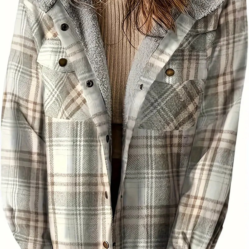 Women's Plaid Button-Up Long Sleeve Jacket