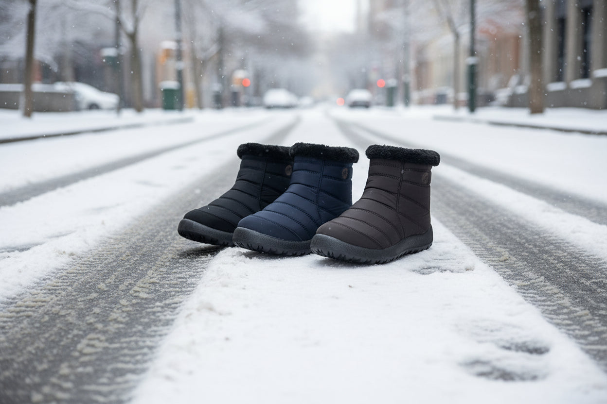 Women’s Thickened Cotton Snow Boots – Waterproof Warm Winter Boots in snow on a winter street