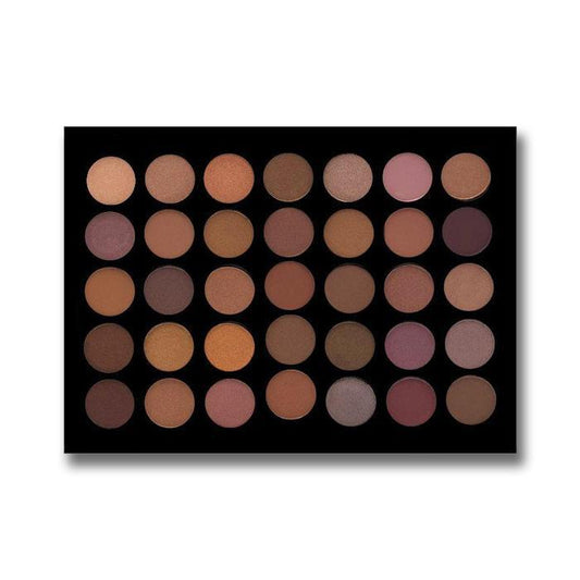 JAVA EYESHADOW PALETTE 35J with 35 warm brown, gold, and mauve shades in matte and shimmer finishes for versatile eye looks.