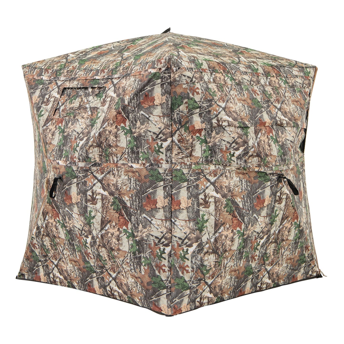 360° One Way See Through Hunting Blind Ground Blind with Portable Carrying Bag featuring camouflage design and full visibility panels.