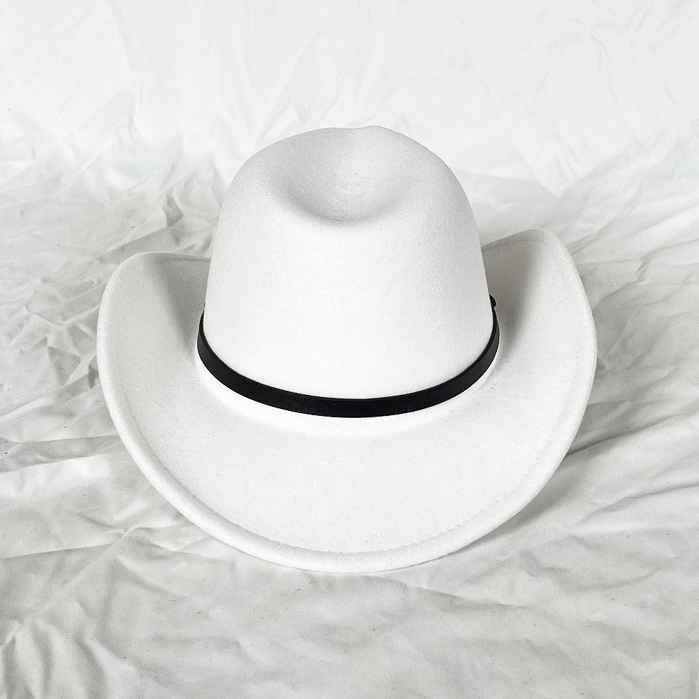 The Outlaw Western Cowboy Hat - Classic Bell Shaped Design, Durable and Stylish for All Seasons in white with black band.