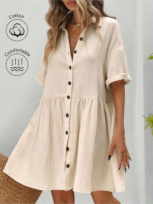 Women’s Ruffle Hem Shirt Dress – Loose Fit Summer Holiday Style