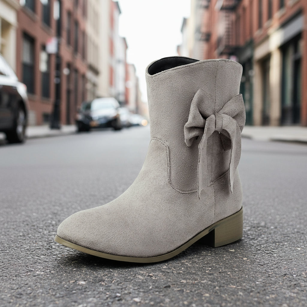 Low Heel Suede Large Size Sweet Bow Casual Boots for women on city street