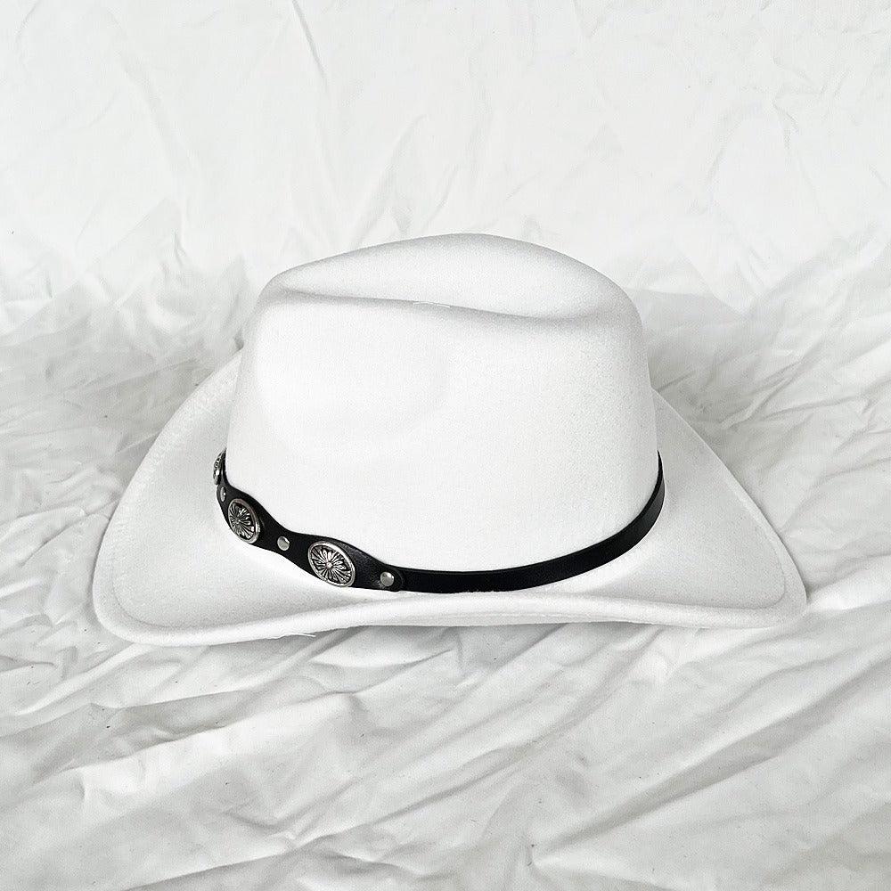 The Outlaw Western Cowboy Hat - Classic Bell Shaped Design, Durable and Stylish for All Seasons in white with a black band.