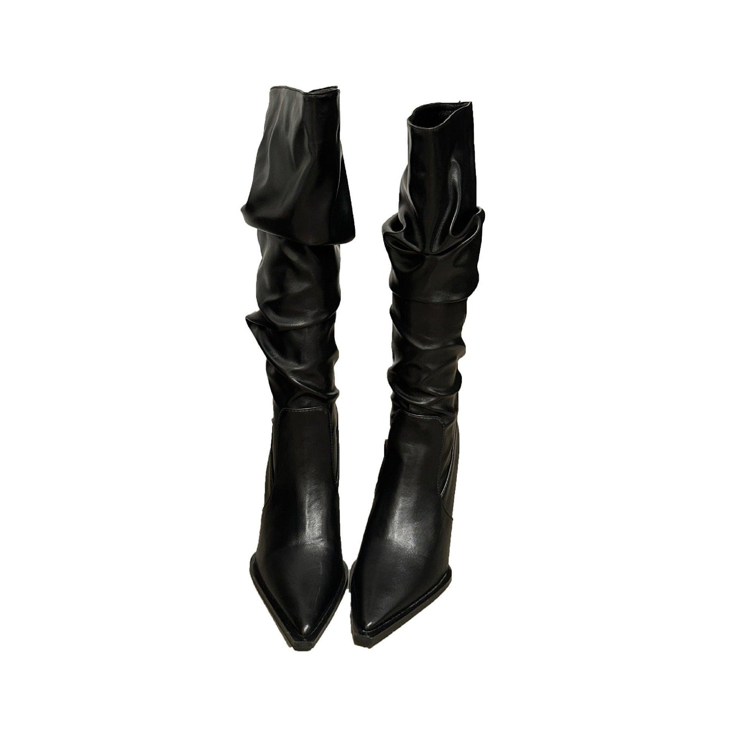 LuxSnakeskin Pointed Toe Knee High Boots with sleek design and 3-inch heel