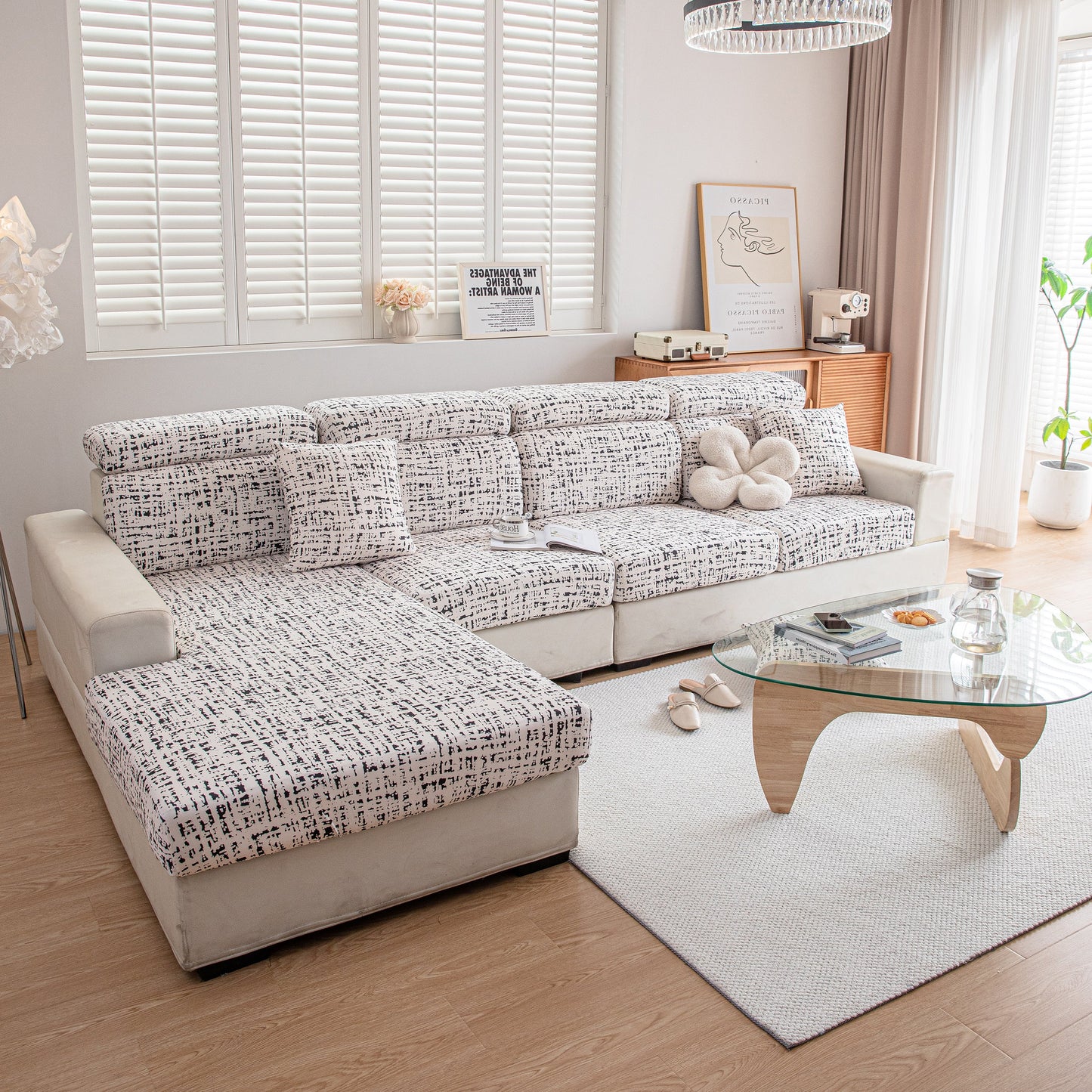 Stretch Individual Cushion Slipcovers, Furniture Protector with Elastic Bottom, Couch Cover Replacement on modern sofa