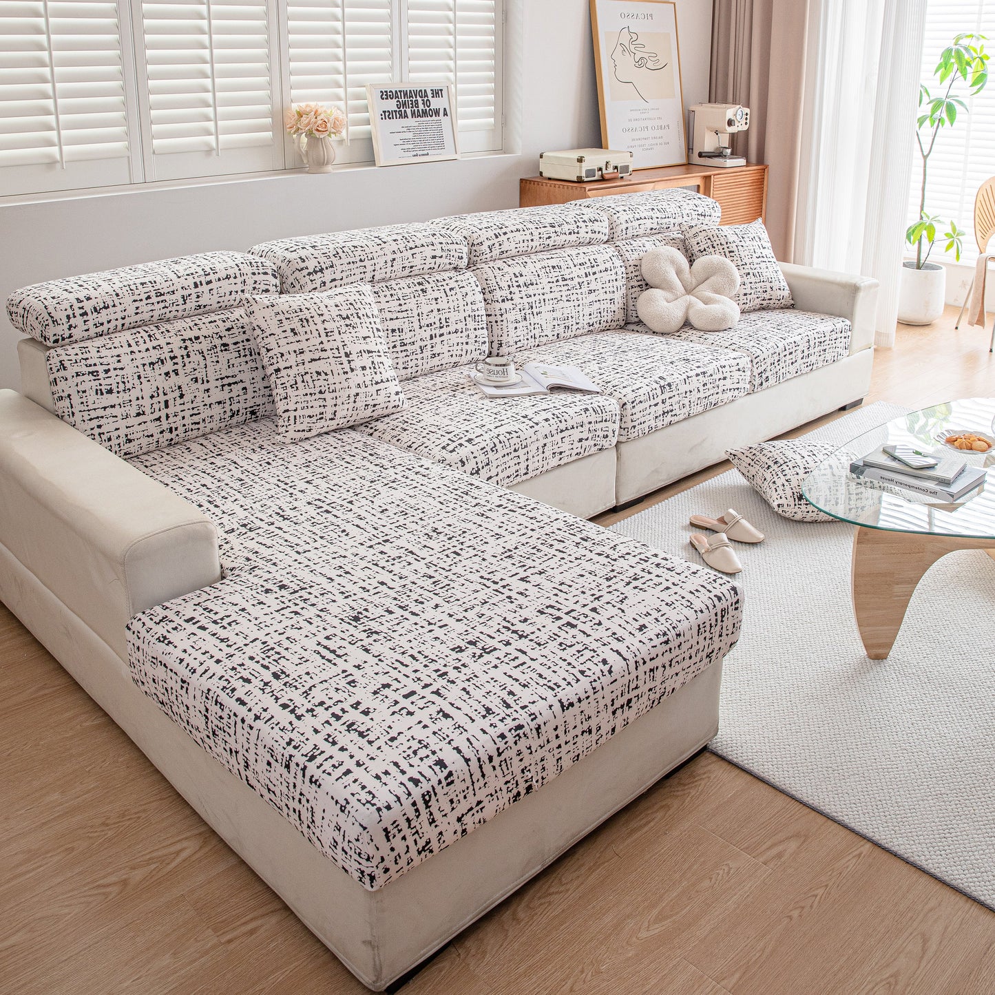 Stretch Individual Cushion Slipcovers, Furniture Protector with Elastic Bottom, Couch Cover Replacement on a modern sofa