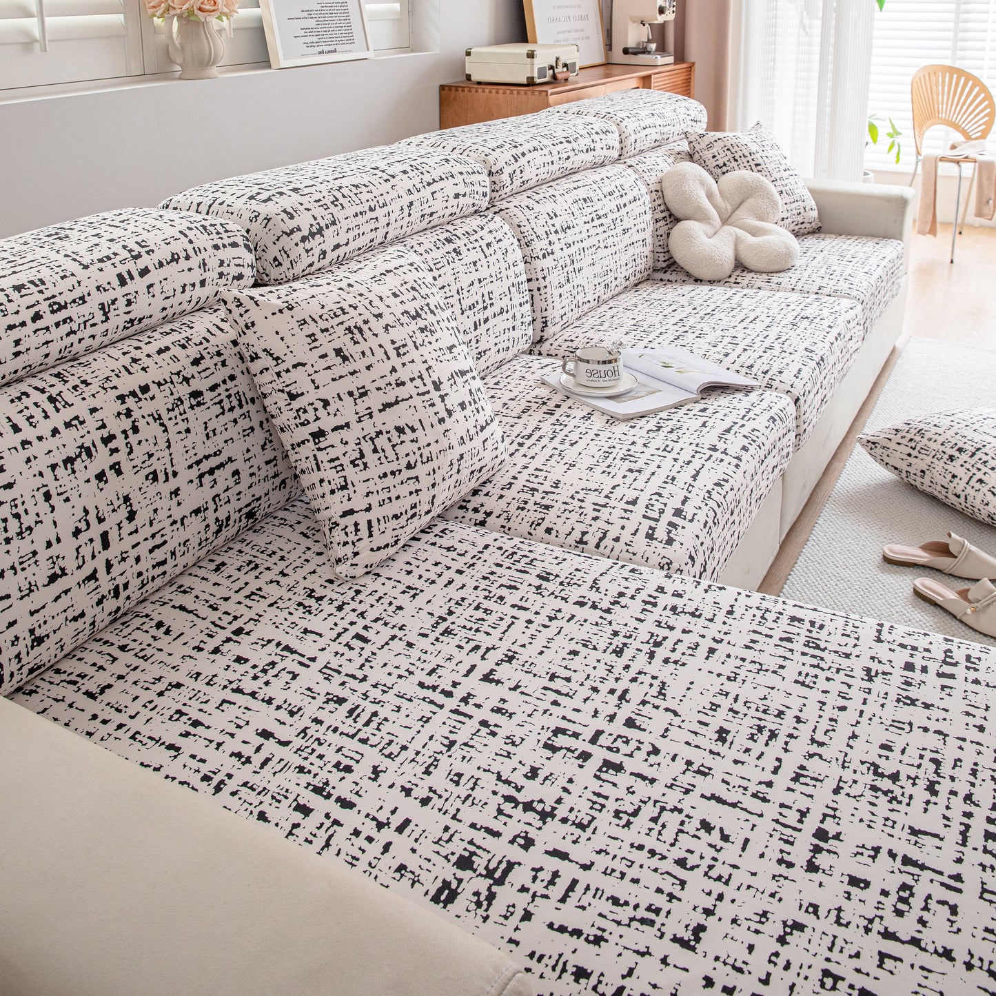Stretch Individual Cushion Slipcovers, Furniture Protector with Elastic Bottom, Couch Cover Replacement on a modern sofa