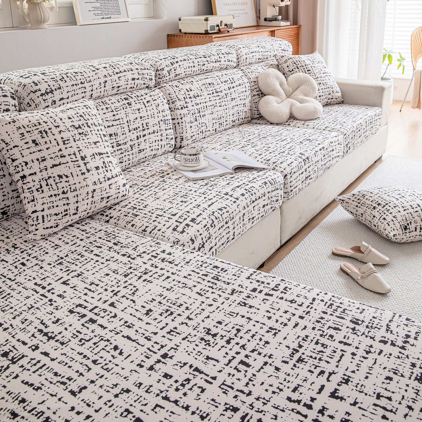 Stretch Individual Cushion Slipcovers, Furniture Protector with Elastic Bottom, Couch Cover Replacement on a modern sofa