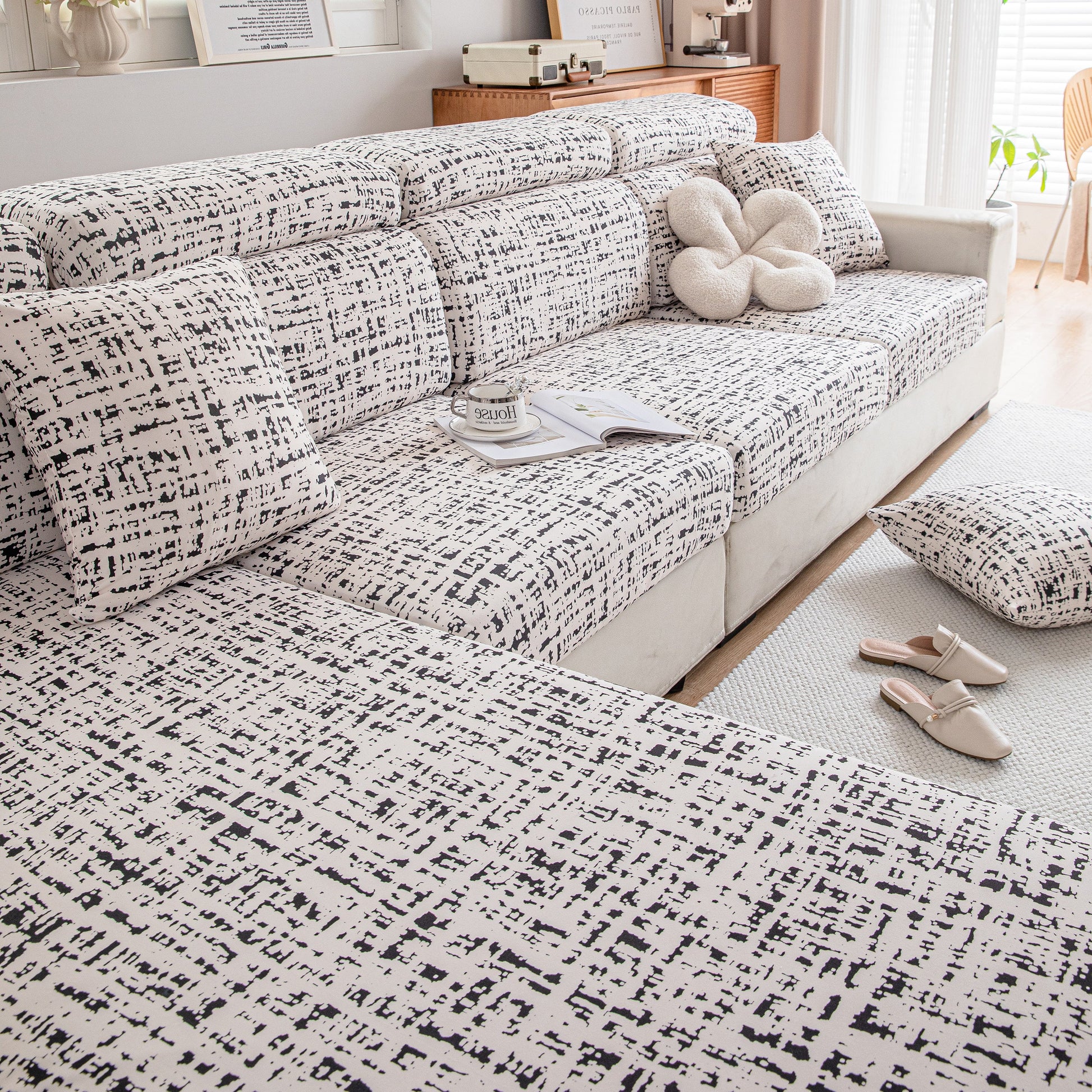 Stretch Individual Cushion Slipcovers, Furniture Protector with Elastic Bottom, Couch Cover Replacement on a modern sofa