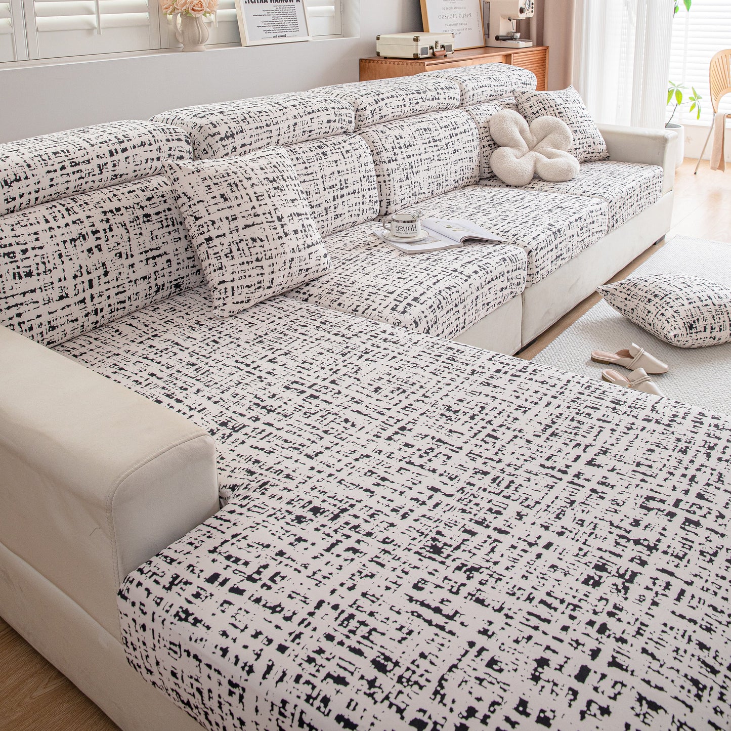 Stretch Individual Cushion Slipcovers, Furniture Protector with Elastic Bottom, Couch Cover Replacement on modern sofa