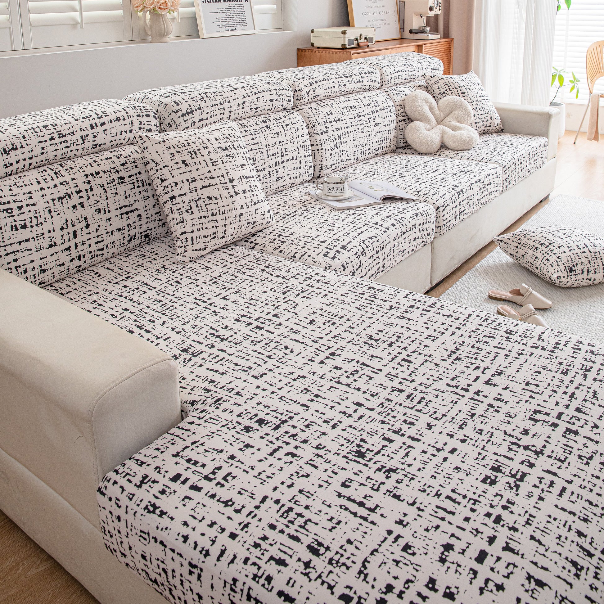 Stretch Individual Cushion Slipcovers, Furniture Protector with Elastic Bottom, Couch Cover Replacement on modern sofa