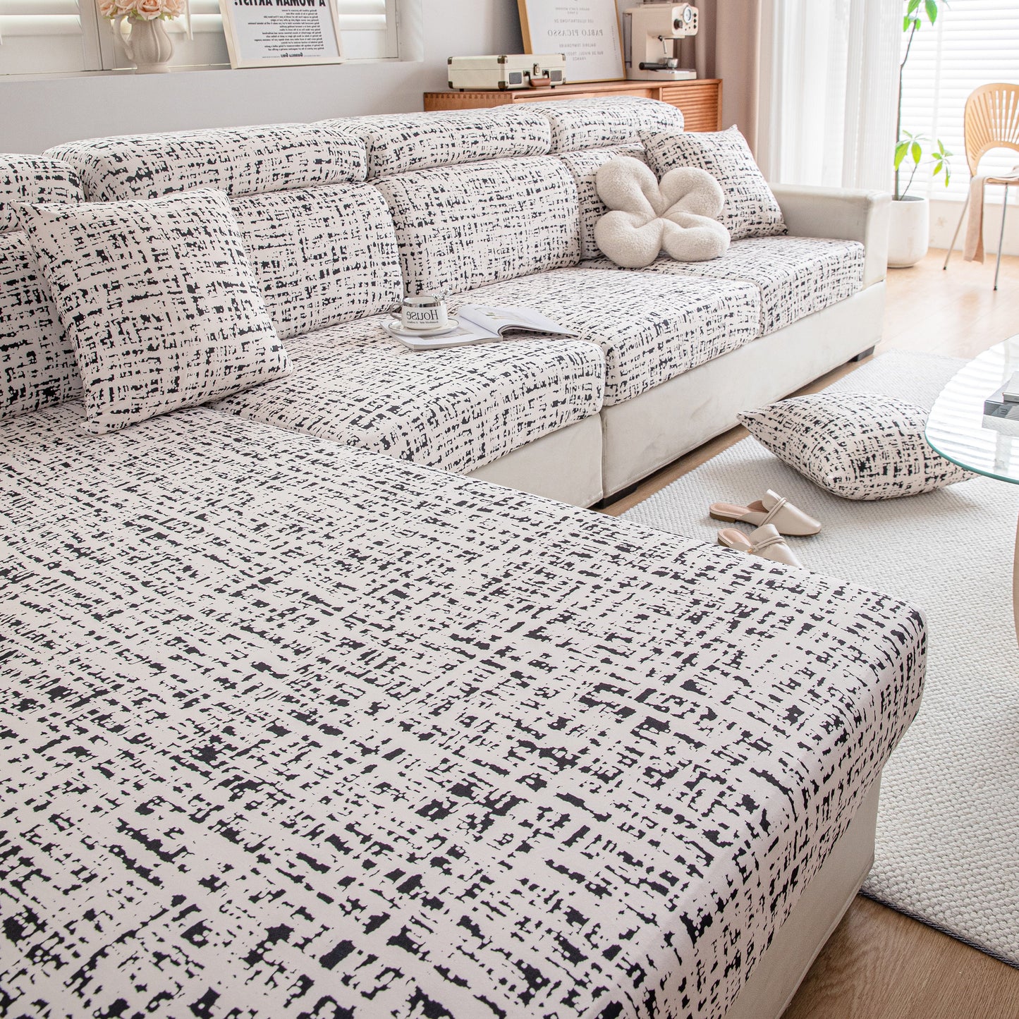 Stylish living room showcasing Stretch Individual Cushion Slipcovers, Furniture Protector with Elastic Bottom, Couch Cover Replacement.