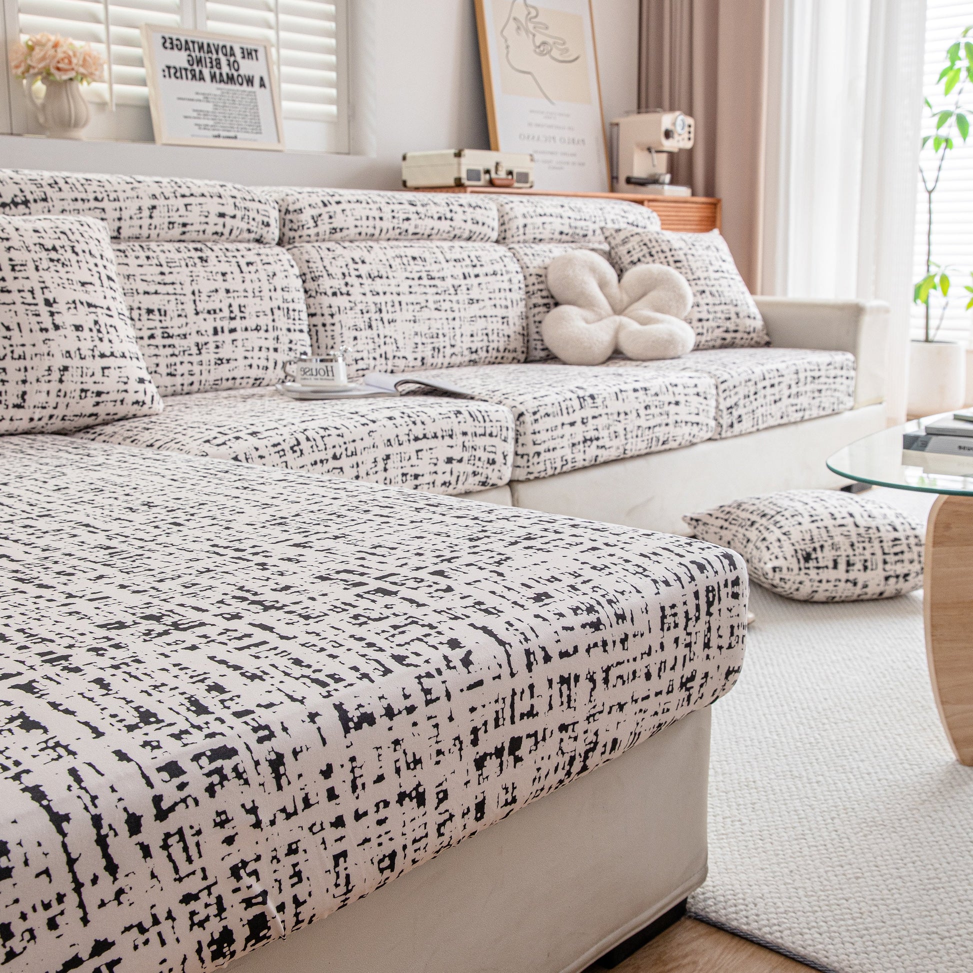 Stretch Individual Cushion Slipcovers, Furniture Protector with Elastic Bottom, Couch Cover Replacement on sofa.