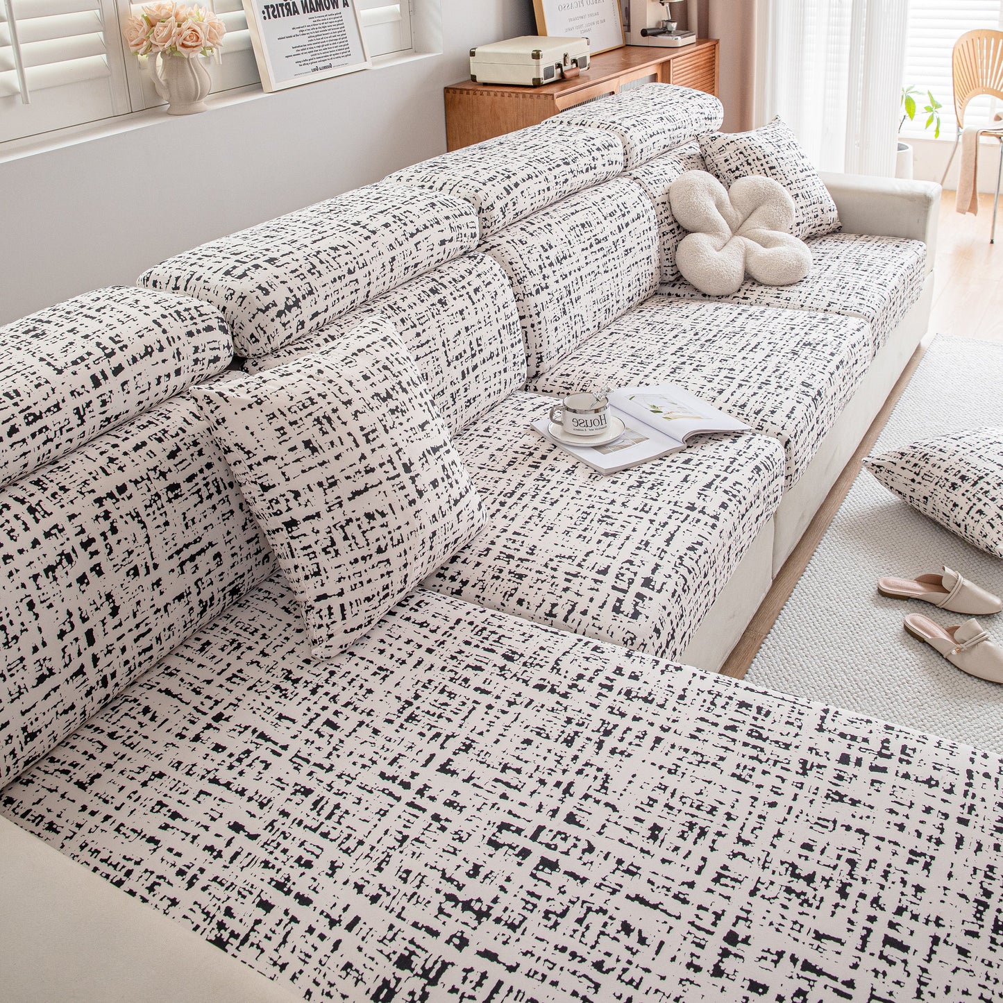 Stretch Individual Cushion Slipcovers, Furniture Protector with Elastic Bottom, Couch Cover Replacement on modern sofa
