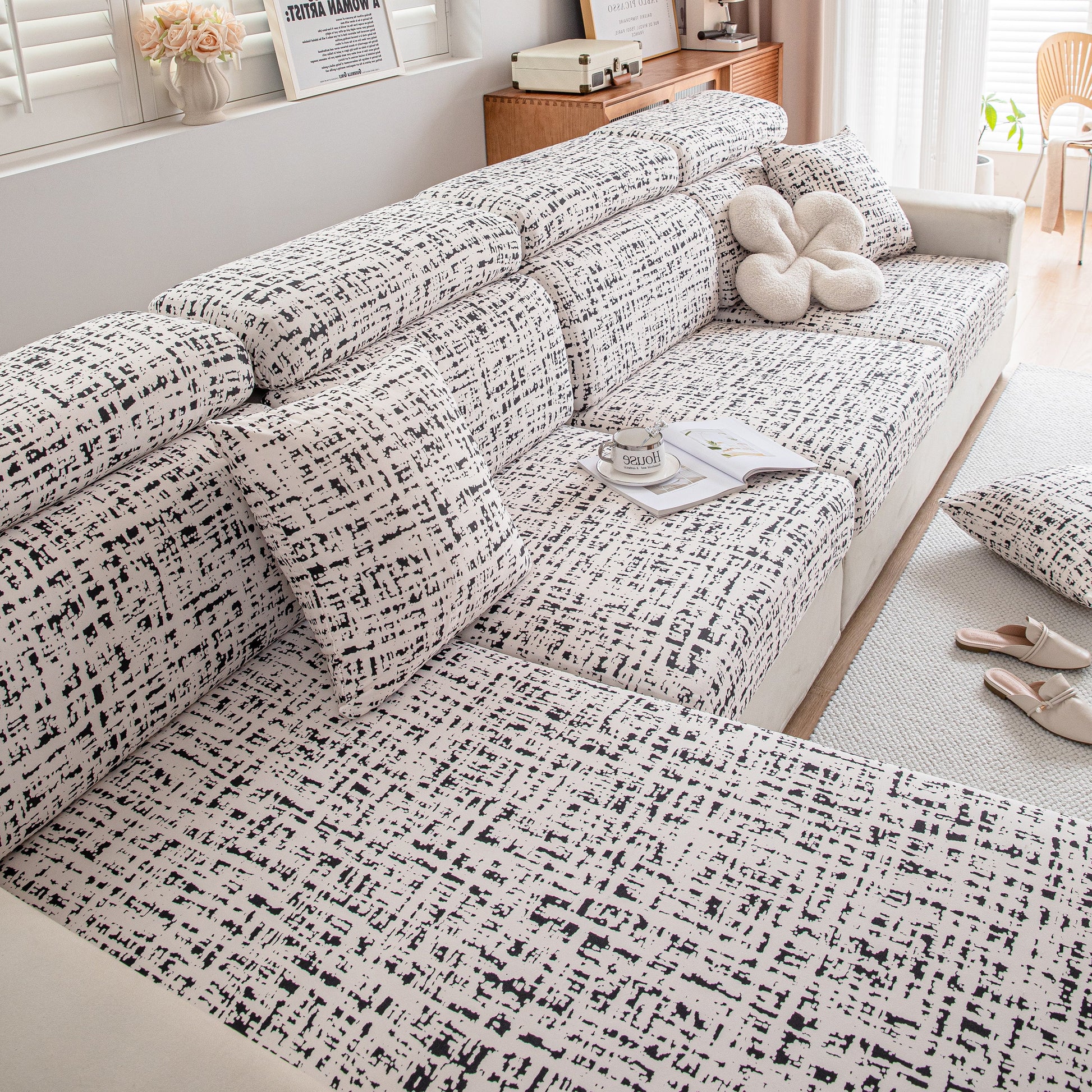Stretch Individual Cushion Slipcovers, Furniture Protector with Elastic Bottom, Couch Cover Replacement on modern sofa