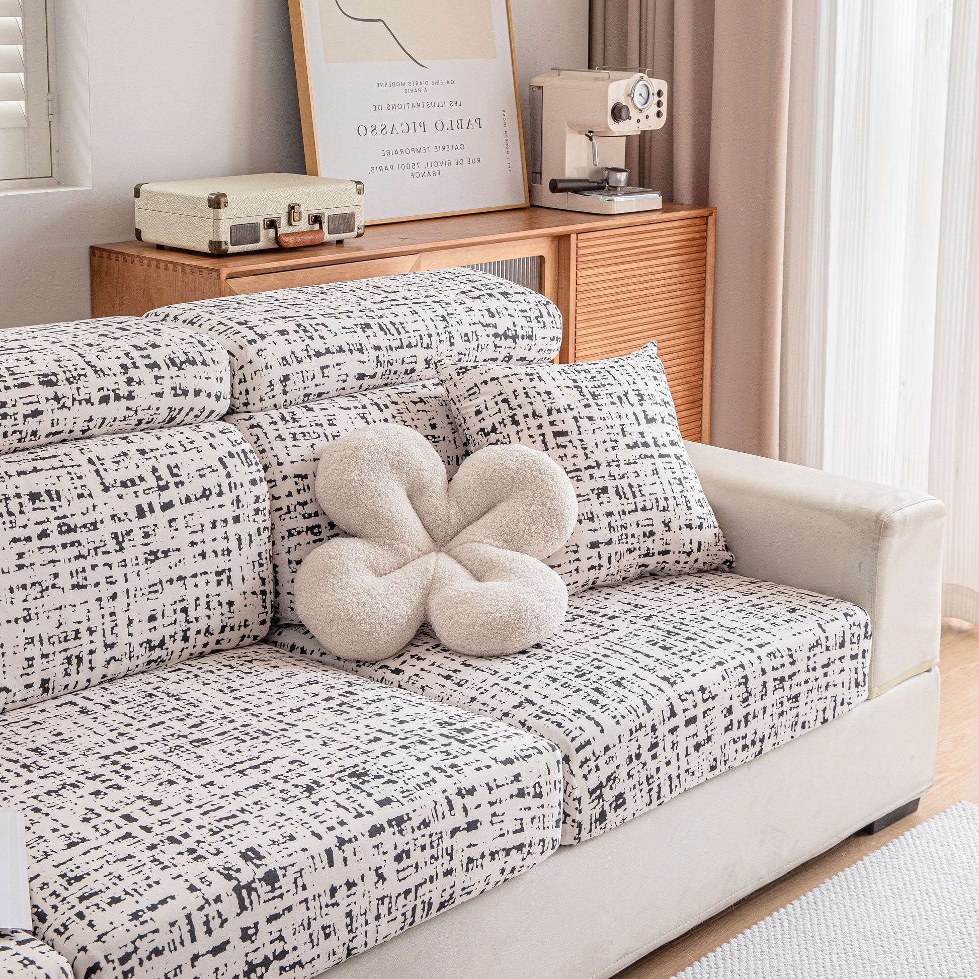 Stretch Individual Cushion Slipcovers, Furniture Protector with Elastic Bottom on a modern sofa, enhancing style and comfort.