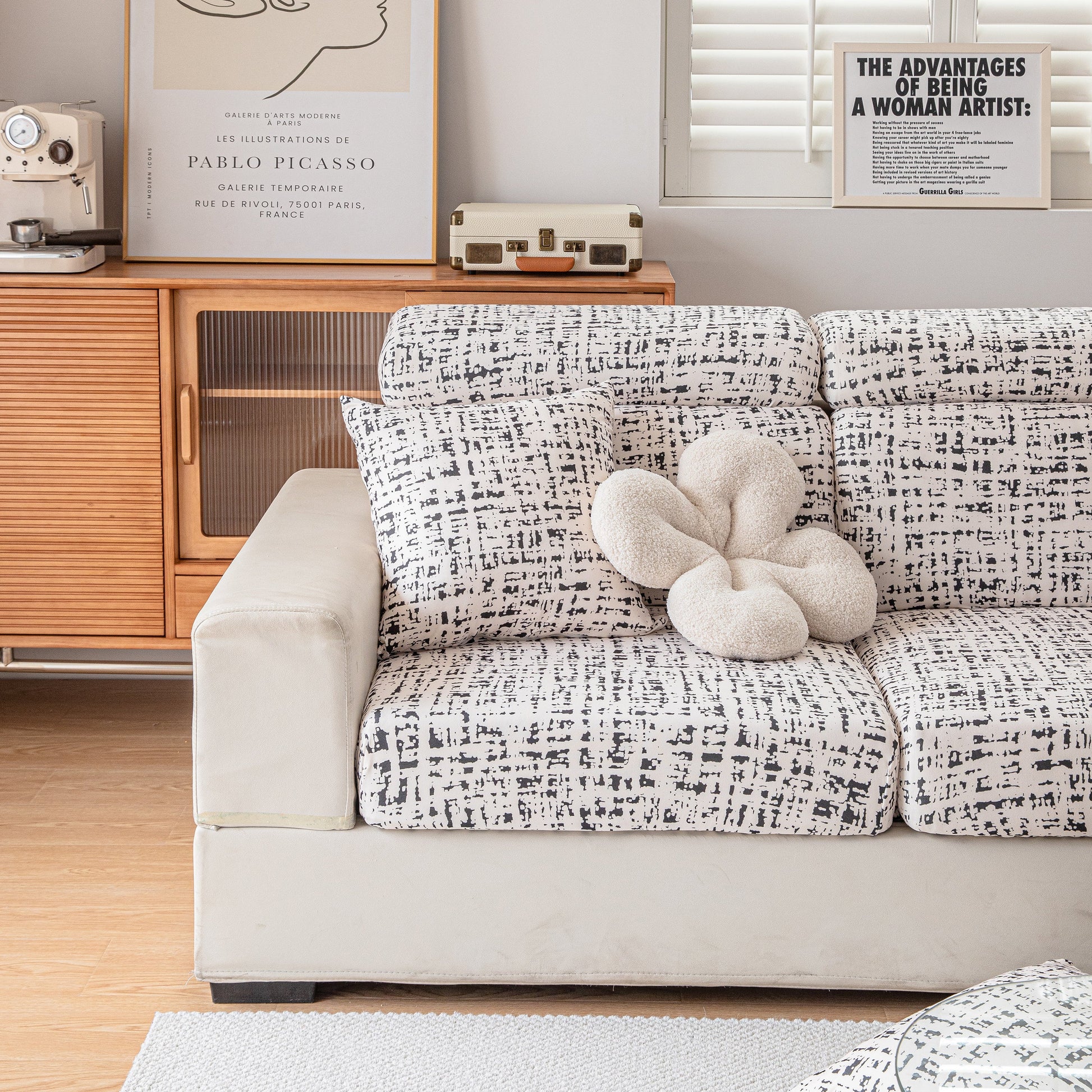 Stretch Individual Cushion Slipcovers, Furniture Protector with Elastic Bottom, Couch Cover Replacement on modern sofa.