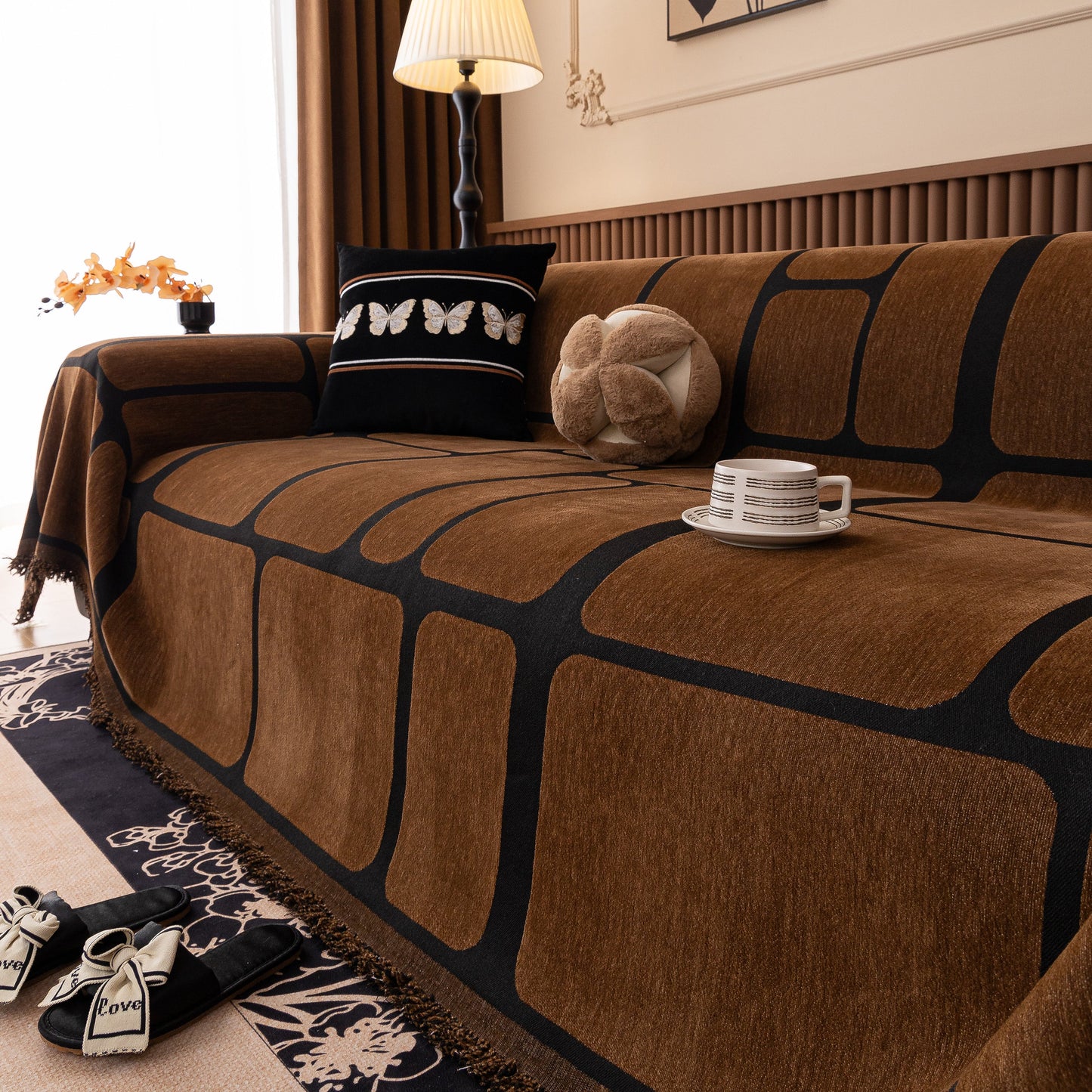 Modern Geometric Sofa Cover Decorative Couch Throw Blanket Furniture Protector on a stylish living room sofa