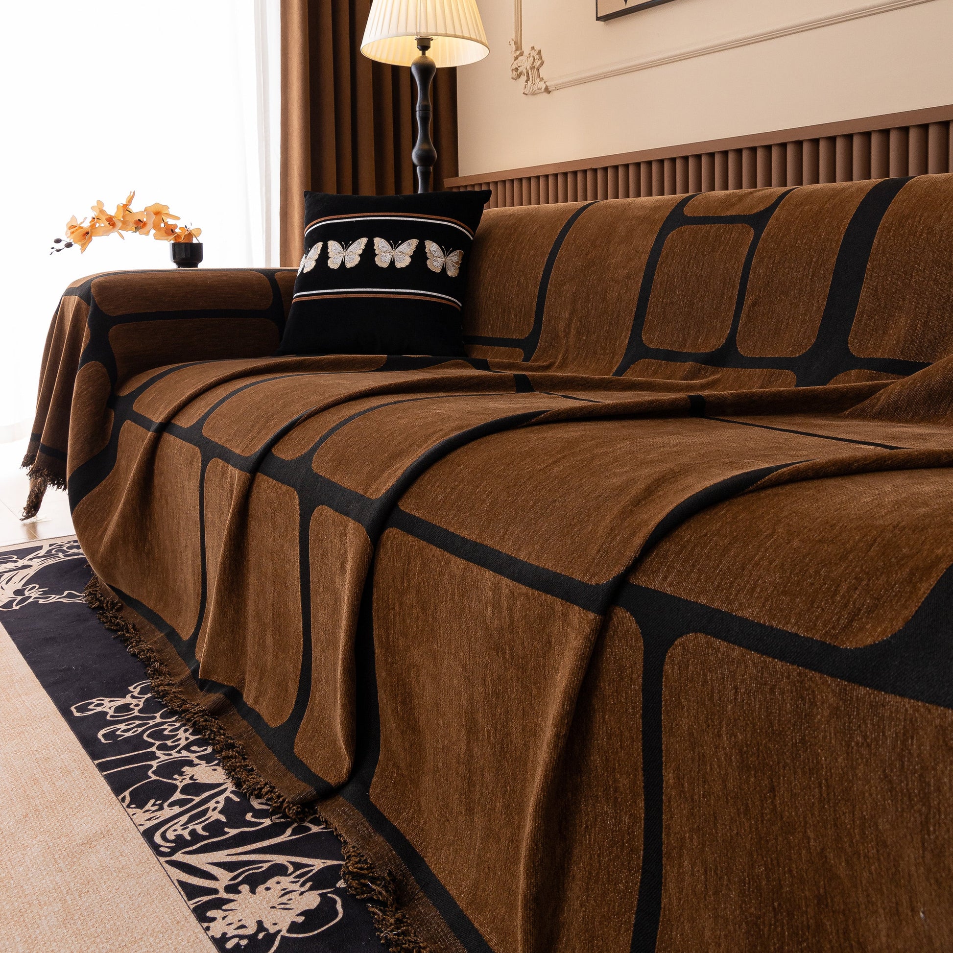 Modern Geometric Sofa Cover Decorative Couch Throw Blanket Furniture Protector in living room setting