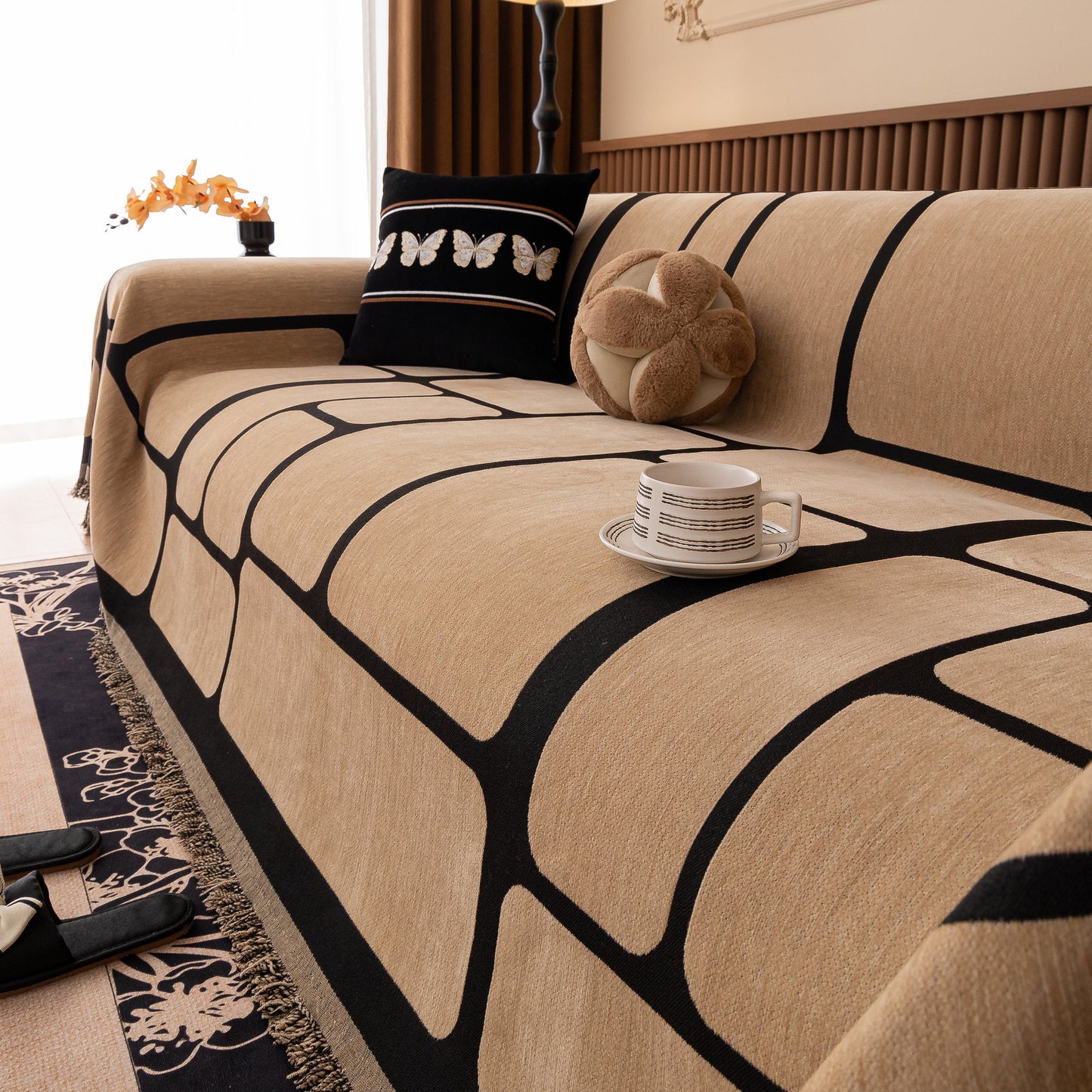 Modern Geometric Sofa Cover Decorative Couch Throw Blanket Furniture Protector on beige sofa