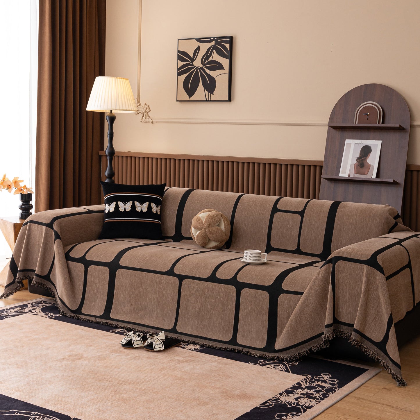 Modern Geometric Sofa Cover Decorative Couch Throw Blanket Furniture Protector in a stylish living room setting